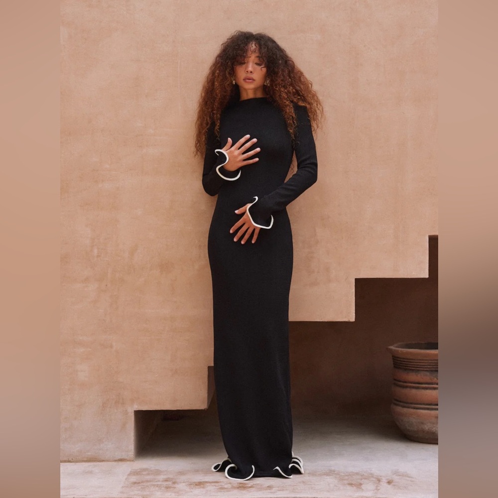 Elegant Black Maxi Dress with White Trim